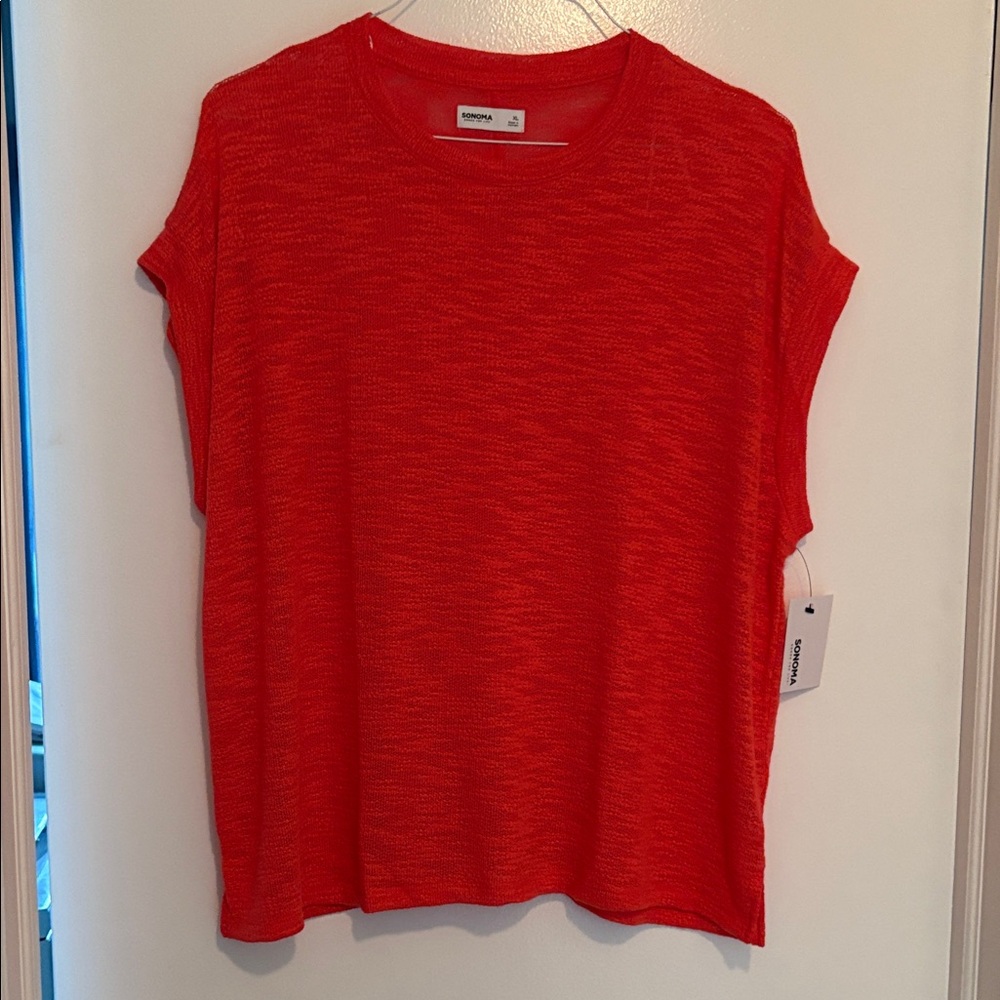 Sonoma Bright Red/Orange Short Sleeve light knit top